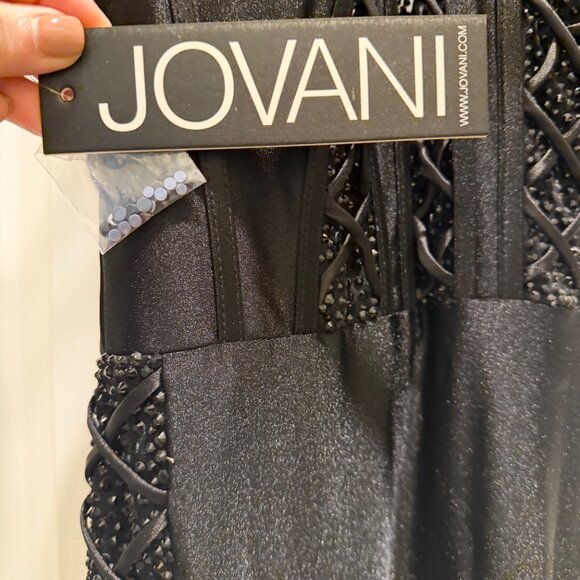 Jovani D5034 Black Elegant Embellished High Slit Dress Size 00 NWT - Picture 4 of 8
